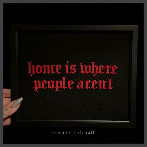 "* SKULL NOT INCLUDED * Finished cross stitch in an 8x10\" standard black frame Red lettering on Black fabric. MADE TO ORDER approx 6-8 weeks before dispatch. I try to get them done sooner but this is the max time you'll need to wait 🖤 ✨ INTERNATIONAL ORDERS will be sent with Perspex instead of glass to avoid breakages ✨ If you are looking for something to arrive sooner than the date above for a specific event like a birthday etc then please message me separately before buying!" Small Goth Bathroom, Goth Bathroom, Emo Witch, Gothic Decor Bedroom, Goth Bedroom, Gothic Wall Decor, Finished Cross Stitch, Dark Home Decor, Goth Home