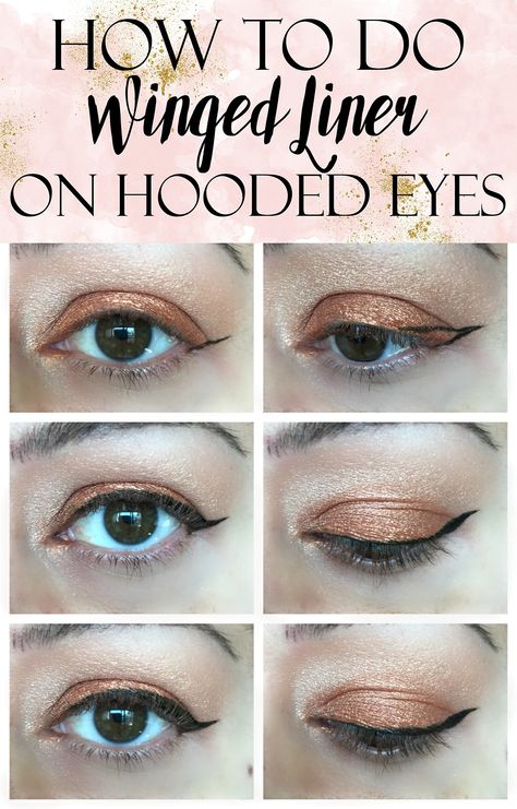 A quick, easy tutorial on How to Apply Winged Liner on Hooded Eyes. Get tips, tricks and a shopping list of products to make application easier! Hoodie Eyes Eyeliner, Eyeliner For Beginners Hooded, Hooded Eye Winged Liner, Begginer Makeup, Liner On Hooded Eyes, Eyeliner Styles For Hooded Eyes, Mata Hooded, Hooded Eyes Tutorial, Hooded Lids