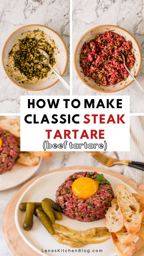 Tartare Recipe, Beef Tartare, Beef Carpaccio, Steak Tartare, Pickled Veggies, French Dishes, Homemade Beef, No Cooking, Beef Steak