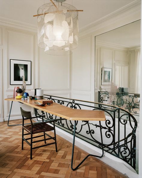 Charles Zana: Inside the Architect’s Own 18th Century Paris Apartment | Architectural Digest Charles Zana, Stairs Fireplace, Railings Stairs, Workspace At Home, Paper Floor Lamp, Canada House, Bear Chair, Home Office Library, Living Room Hall