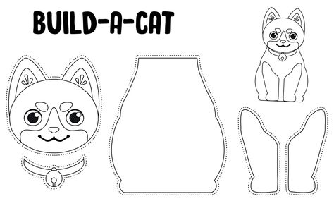 Printable Build A Cat Craft For Kids Printable Paper Crafts Templates, Paper Crafts Templates, Paper Cat Craft, Papercraft Templates Printables, Paper Cats, Kawaii Paper, Fun Diy Projects, Cat Template, Paper Cat