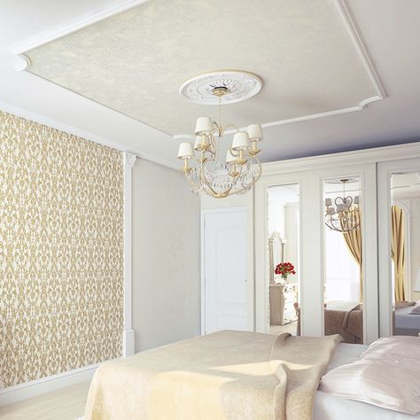 Dress your ceiling's center with a framed wallpaper focal point and a beautiful medallion. Ceiling Cornice, Small Apartment Hacks, Plaster Ceiling Design, Simple Ceiling Design, Cornice Design, Modern Contemporary Homes, Pop Ceiling Design, Wallpaper Ceiling, Ceiling Design Living Room