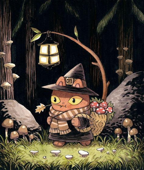 be at peace on Tumblr Witch Forest, Magical Mushroom, Fairy Tale Forest, Witch Drawing, Forest Drawing, Illustration Cat, Be At Peace, Forest Illustration, Fantasy Forest