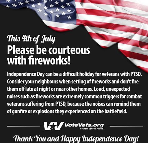 #Message #Remember that for some #combat #veterans #IndependenceDay can be a time of stress. Be courteous when setting off #fireworks #ThankYou #4thOfJuly #July4th #PTSD July Quotes, Calming Techniques, Pie In The Sky, Navy Mom, National Days, Days And Months, Dont Care, Let Freedom Ring, Loud Noises