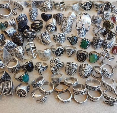 Grudge Gifts, Aesthetic Jewelry Men, Mans Rings, Hipster Rings, Men Boho, Silver Ring Men, Rings Men, Grunge Jewelry, Edgy Jewelry