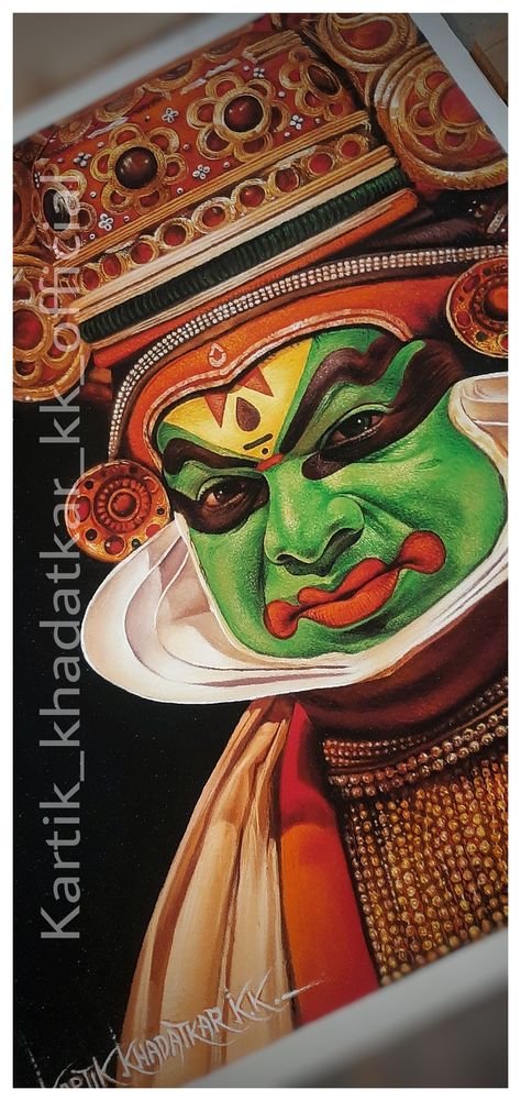 Kathakali Canvas Painting, Kadakali Drawing, Kadhakali Paintings, Realistic Paintings Acrylics, Theyyam Drawing, Kathakali Face Painting, Kathakali Drawing, Realistic Rangoli, Onam Drawing