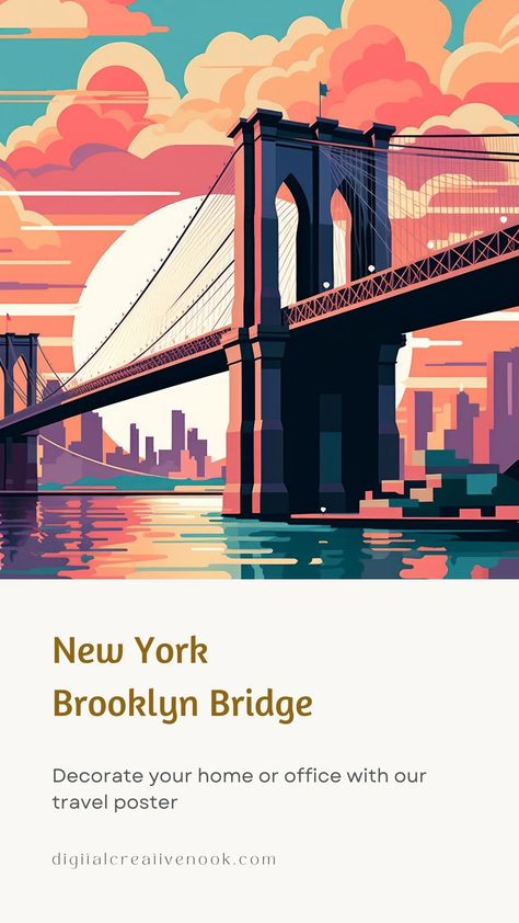 🌆 Digital Travel Poster of New York City Skyline with Brooklyn Bridge

🌉 For Those Who Love Urban Elegance:
Embrace the allure of the city that never sleeps with our digital travel poster, capturing the breathtaking New York City skyline featuring the iconic Brooklyn Bridge. Perfect for enthusiasts of modern cityscapes and urban charm.

✨ Key Characteristics:
🚀 Instant Download
📁 You will receive scalable 5 PDF files immediately after purchase for printing in sizes Brooklyn Bridge Illustration, New York Bridge, New York Illustration, Ny Skyline, Aerospace Design, New York Wall Art, New York Landmarks, Sticker Inspo, Bridge City