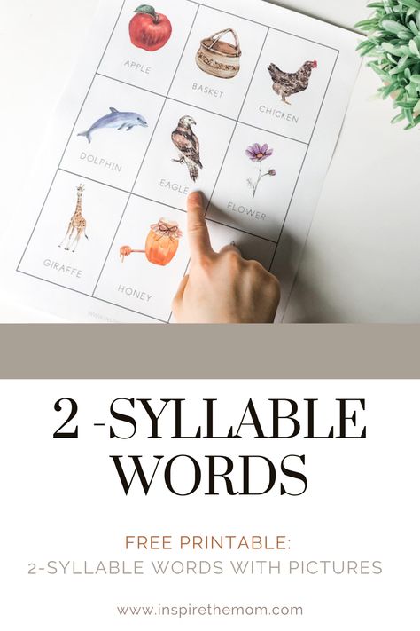 Check out this huge list of 2 syllable words THEN download the free two syllable words with pictures printable! Syllable Games, Homeschool Worksheets, Vowel Sound, Preschool Resources, Word Free, Teacher Mom, Phonological Awareness, Homeschool Kindergarten, Word List