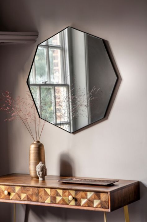 Braga Octagon Mirror Black - House of Isabella AU Octagon Mirror, Over The Door Mirror, Hexagon Mirror, Cheval Mirror, Overmantle Mirror, Metal Frame Mirror, Black Metal Frame, Mirrors Wayfair, Black Mirror