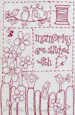 Free stitchery pattern — Memories are stitched with love. http://www.woodberrydesigns.com.au/Shabby%20Art%20Boutique%20Free%20Stitchery%20Pattern.pdf Redwork Embroidery Patterns, Primitive Embroidery, Redwork Patterns, Primitive Stitchery, Creeper Minecraft, Redwork Embroidery, Embroidery Patterns Vintage, Pola Sulam, Embroidery Patterns Free