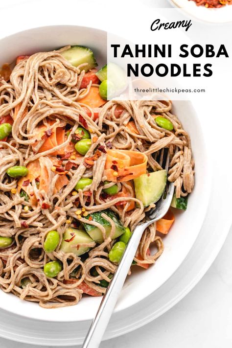 Soba Noodle Recipe Chicken, Soba Noodle Recipe, Vegan Noodles Recipes, Soba Noodles Recipe, Noodle Salad Cold, Soba Noodles Salad, Tahini Recipe, Oil Free Vegan Recipes, Vegan Noodles