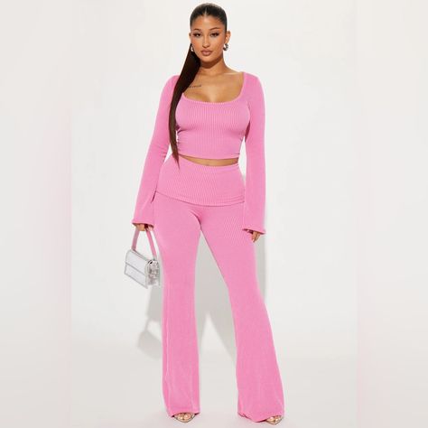 Pink, Never Worn, With Tags Top And Bottom Never Worn Ribbed Pants, Set The Mood, Y2k Aesthetic Outfits, Fashion Nova Pants, Y2k Aesthetic, Two Piece Sets, The Mood, Aesthetic Outfits, Cute Casual Outfits