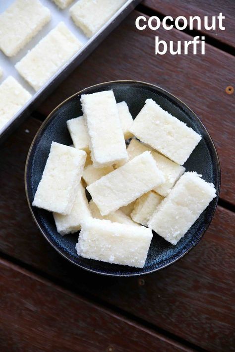 coconut burfi recipe | nariyal barfi | coconut barfi | thengai burfi Nariyal Barfi, Coconut Burfi Recipe, Coconut Barfi Recipe, Coconut Barfi, Coconut Burfi, Burfi Recipe, Spicy Snacks Recipes, Milk It, Indian Dessert