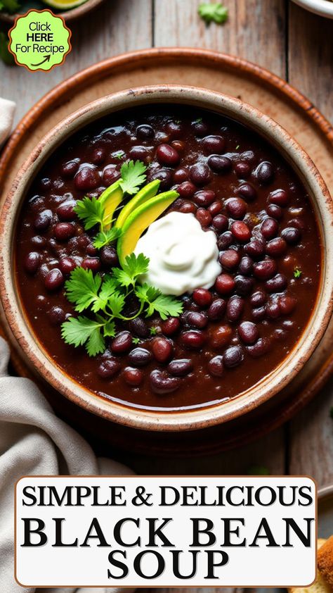 This Black Bean Soup recipe is a hearty, healthy, and flavorful dish made with fresh garlic, onions, bell peppers, and smoky cumin. Packed with protein and fiber, it’s the perfect cozy dinner. Whether you're meal prepping or need an easy one-pot meal, this Black Bean Soup is quick, delicious, and so satisfying. Try this must-have dish from the best of Black Bean Recipes! Full Recipe At Dealiciousness.net Black Bean Leftover Recipes, Quick Black Bean Soup, Black Beans Soup Recipe, Black Bean Soup Canned Beans, Black Bean Dinner, Black Bean Recipes Easy, Best Black Bean Soup, Soup With Black Beans, Easy Black Bean Soup