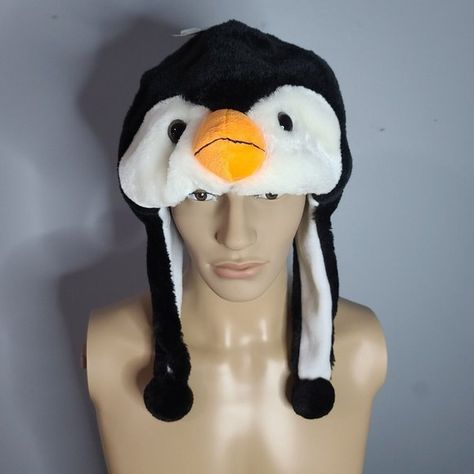 Penguin Fuzzy Stuffed Plush Animal Cap Hat w/ Earmuff Protection Unisex Penguin Hat, Hat Accessories, Animal Hats, Clothing Wishlist, Cool Clothing, Plush Animals, Kids Hats, Earmuffs, Kids Accessories