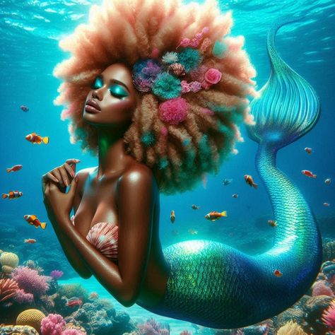 Black Siren Aesthetic, Pisces + Core + Aesthetic, Black Mermaid Art, Afro Mermaid, 3 Mermaids, Black Mermaids, Black Siren, Mermaid Magic, Black Magick