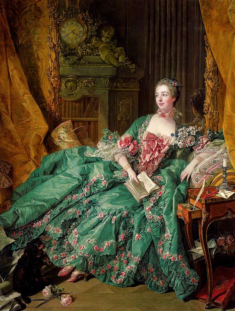 Fracois Boucher - Portrait of Madame de Pompadour 1756 -  I want this dress! Madame Pompadour, Rococo Art, Dress Paris, Rococo Fashion, Georgian Era, Style Baroque, 18th Century Fashion, Paris Wedding, Woman Reading