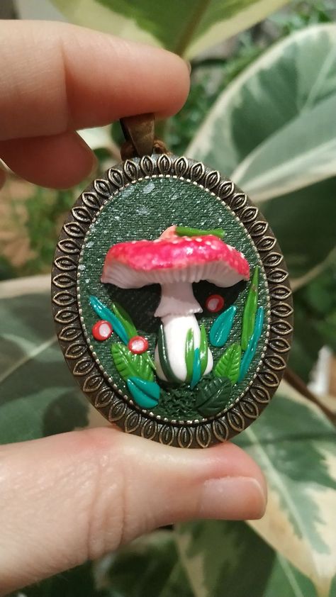 #polymerclay #polymerclaymushroom #mushroomjewelry Polymer Clay Mushroom Pendant, Homemade Polymer Clay, Polymer Clay Mushroom, Clay Mushroom, Mushroom Pendant, Mushroom Jewelry, Clay Crafts, Turquoise Ring, Polymer Clay