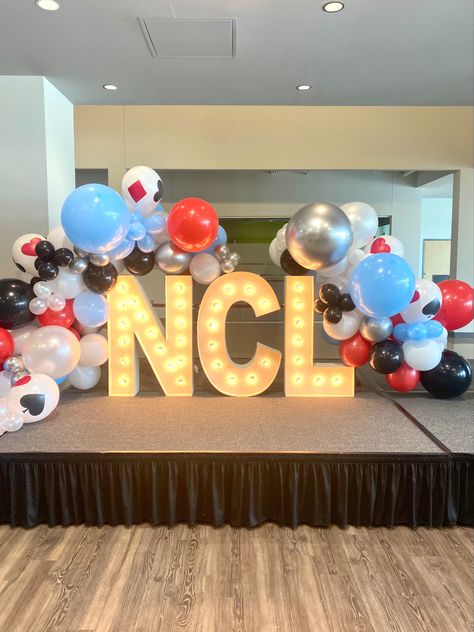 Marquee Letters Balloons, Balloon Garland With Marquee Letters, Balloons Around Marquee Letters, Name Marquee Letters With Balloons, Grad Marquee Letters With Balloons, Light Up Letters, Ball Exercises, Special Events, Light Up