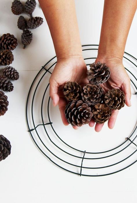 Easy & long lasting DIY pinecone wreath: beautiful as Thanksgiving & Christmas decorations & centerpieces. Great pine cone crafts for fall & winter! - A Piece of Rainbow  #pinecones #pineconecrafts #diy #homedecor #homedecorideas #diyhomedecor #thanksgiving #christmas #christmasdecor #christmascrafts #christmasideas #christmasdecorations #crafts #wreath #centerpiece #farmhouse #vintage #farmhousestyle #farmhousedecor #weddingdecor Diy Pinecone Wreath, Pine Cone Wreath, Cone Wreath, Christmas Decorations Centerpiece, Christmas Pine Cones, Pine Cone Art, Pinecone Crafts, Diy Pinecone, Easy Diy Wreaths