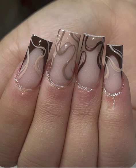 Nails For New York, Nail Inspo Square Long, New York Nails, Brown Acrylic Nails, Brown Nails Design, Brown Nail, Girly Acrylic, Girly Acrylic Nails, Fall Acrylic Nails