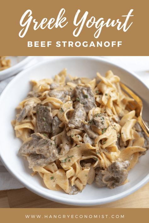 Greek Yogurt Beef Stroganoff Recipe Recipe Greek Yogurt, Healthy Beef Stroganoff, Steak Stroganoff, Beef Round Steak, Beef Stroganoff Recipe, Beef Round, Healthy Greek Yogurt, Gluten Free Noodles, Steak And Mushrooms