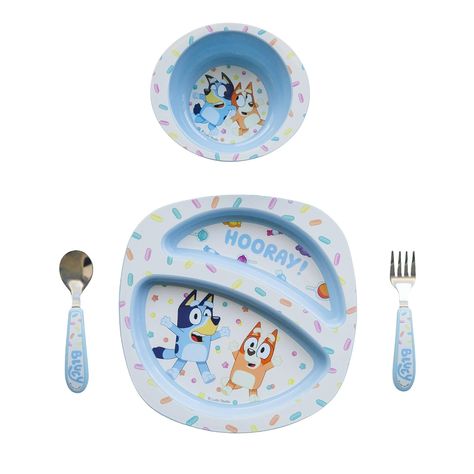 The First Years Bluey Toddler Dinnerware Set - Includes Divided Toddler Plate, Bowl, and Toddler Utensils - Dishwasher Safe Toddler Feeding Supplies Made... Toddler Utensils, Toddler Plates, Baby Musical Toys, Divided Plate, Toddler Top, Baby Feeding Set, Cute Winnie The Pooh, Feeding Toddlers, Baby Gym