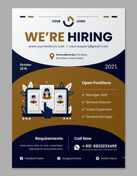 Job Hiring Flyer Template AI, EPS, PSD Flyers Template Design, Poster Ideas For Business, Job Posting Template, Hiring Template Design, Template Lowongan Kerja, We Are Hiring Poster Template, Job Posting Design, Job Poster Design, Job Advertisement Design