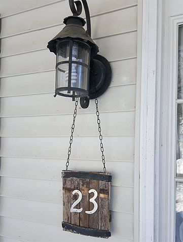 Every month some of my blogging friends and I participate in a DIY Challenge.  We pick one item from Home Depot and we each have to create something using that… Diy House Signs, Rustic House Numbers, Modern House Numbers Sign, House Numbers Diy, Drury Lane, Number Ideas, Yellow Cottage, Number Signs, Thrifty Thursday