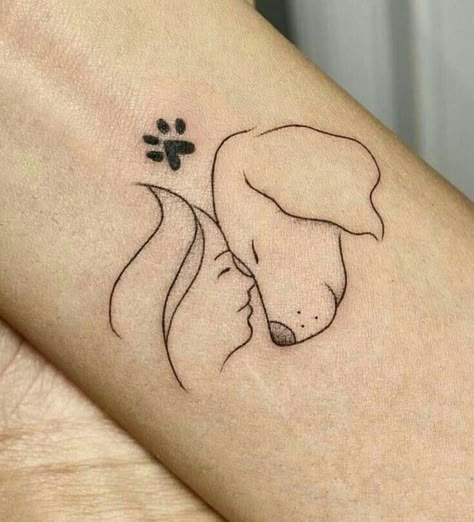 Dog Best Friend Tattoo Ideas, Cute Tattoos For Dog Lovers, Woman And Dog Tattoo, Girl And Dog Tattoo, Dog Lovers Tattoo, 2 Dogs Tattoo, Dog Love Tattoo, Simple Dog Tattoos, Simple Dog Tattoo