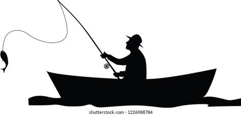 Man Fishing In Boat Silhouette, Fishing Silhouette Painting, Fisherman Drawing Sketch, Fishing Boat Drawing, Fisherman Drawing, Fisherman Illustration, Fisherman Tattoo, Fisherman Silhouette, Fisherman Cake