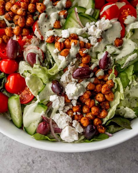 Greek Goddess Salad Greek Goddess Salad, Goddess Salad Dressing, Greek Goodness, Classic Greek Salad, Green Goddess Salad Dressing, Green Goddess Salad, Goddess Salad, Vegetable Dips, Protein Salad