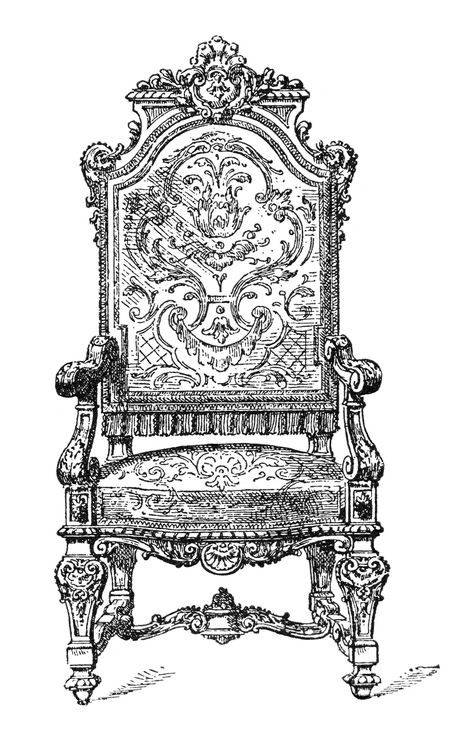 Free Vintage Image ~ Ornate Chair Clip Art Throne Illustration, Ornate Chairs, Chair Drawing, Carved Chairs, Vintage Clip Art, Old Design, Victorian Furniture, Clip Art Vintage, Art Old