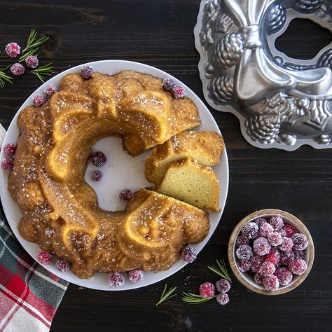 Rum Wreath Bundt Cake - Nordic Ware Wreath Bundt Cake, Nordic Bakeware, Festive Dessert Recipes, Wreath Cake, Bundt Cake Pan, Festive Desserts, Rum Cake, Bundt Cakes Recipes, Holly Leaves