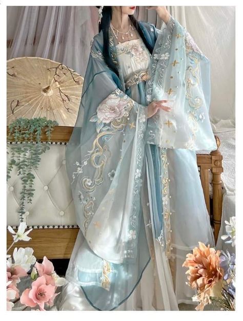 Hanfu Design, Blue Hanfu, Chinese Princess Dress, Chinese Fancy Dress, Traditional Asian Dress, Ancient Dress, Chinese Style Dress, Old Fashion Dresses, Hanfu Dress