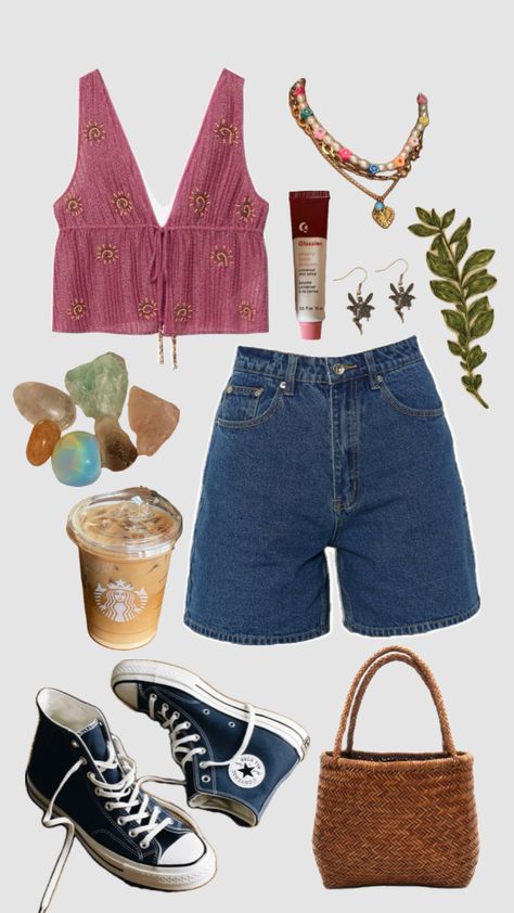 Outfit Ideas Whimsical, Stay At Home Outfits Summer, Boho Fashion Aesthetic, Eclectic Outfits For Women, Hippie Outfits Aesthetic, Hippie Inspired Outfits, Lazy Summer Outfit, Summer Outfits Vintage, Retro Chic Fashion