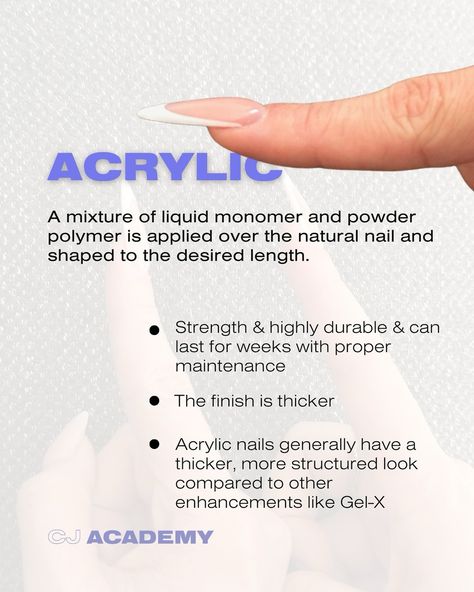 What’s the difference between Acrylic and Soft Gel Extensions? The main difference comes down to the polymerisation process, ease of removal, and the extension’s density. Neither service is better than the other. It all comes down to the client’s lifestyle and is important to note that all services should only be performed by a professional! Follow @cjacademyau for more tips and tricks 🧡 #cjacademyau #cjartistry #thenailconnection #naileducation #nails #nailart #nailpromagazine #nailtra... Gel Extensions, Soft Gel, The Client, Nail Pro, Nails Nailart, Natural Nails, Tips And Tricks, Density, Acrylic Nails