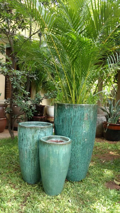 PT 610 - Set of 3 - Moss Green Green Planters Pot, Green Flower Pots, Barbecue Garden, Backyard Walkway, Terrace Decor, Planting Pots, Potted Plants Outdoor, Flower Pot Design, Outdoor Pots