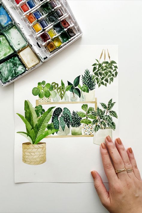 The plant-inspired watercolor illustration for a new greeting card coming soon! 🌿💚 Apartment Landscaping, Photographing Art, Aerogarden Pods, Apartment Vegetable Garden, Tiny Watercolor, For My Love, Garden Kit, Watercolor Projects, Watercolor Plants