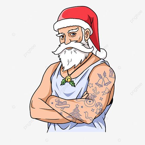 Santa Claus Tattoo, Art Deco Vector, Tattoo Cartoon, Santa Claus Cartoon, Hat Tattoo, Muscle Tattoo, Cartoon Png, Cartoons Png, Big Muscles