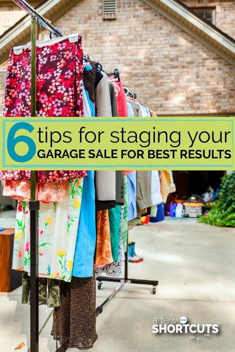 Are you ready to have your best garage sale ever? Consider these 6 tips for staging your garage sale so you can create a visually pleasing display that guests are excited to shop at! Yard Sale Set Up Display, Yardsale Tips, Garage Sale Ideas Display, Yard Sale Ideas, Yard Sale Clothes, Yard Sale Display, Yard Sale Hacks, Garage Sale Organization, Yard Sale Organization