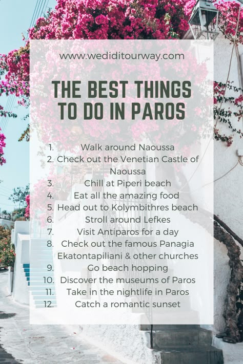 Here are the top 12 things to do in Paros, Greece. The perfect itinerary for Paros for couples. Our article includes a complete guide to the island of Paros in Greece. How to get around the island, what to do in Paros, where to stay and where to eat. All the information you need to have the best time in Paros as a couple. Where to stay in Paros. Paros in September. Greece in September. Couple's travel. Honeymoon destination. Paros travel guide. Greece travel #Paros #Parosgreece #parostravel Paros Greece Travel Guide, What To Do In Paros Greece, Things To Do In Paros Greece, Paros Greece Itinerary, What To Do In Greece, Paros Island Greece, Paros Greece Aesthetic, Greece In September, Greece Travel Itinerary