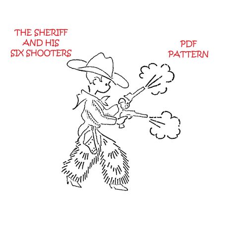 Retro Hand Embroidery Pattern 104 50s Little Cowboys & the Sheriff Trick Roping Campfire on the Range Riding Horses  Printable PDF Download Trick Roping, Cowboy Embroidery, Cowboy Design, Little Cowboy, Color Crayons, Color Book, Embroidery Transfers, Copy Paper, Hand Embroidery Pattern