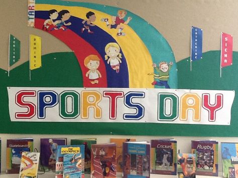 Sports Day Board Decoration, Sports Bulletin Boards, Sports Day Decoration, Sports Day Poster, Art Room Rules, Clay Activity, Room Rules, School Sports Day, Theme Board