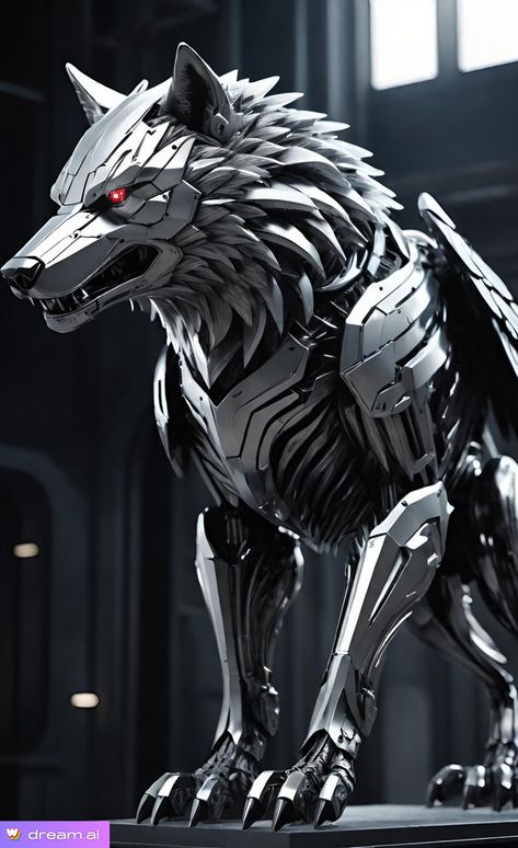 Robot Wolf Art, Robot Wolf Concept Art, Robotic Animals Concept, Transformers Wolf, Mecha Concept Art, Robot Wolf, Robotic Animals, Wolf People, Future Technology Concept