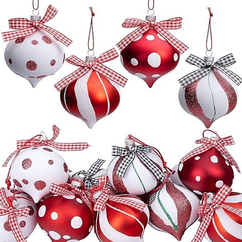 12 Pcs Peppermint Candy Ornament Set- 3.5 x 2.7 Inch Candy Balls Hanging Ornaments- Christmas Candy Cane Balls for Christmas Tree Party Home Decoration