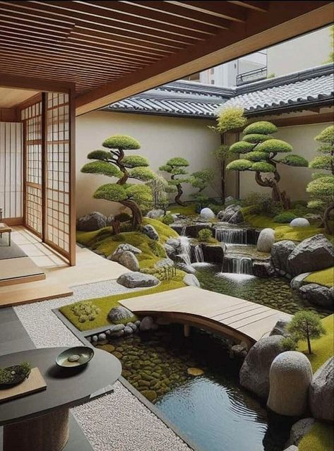 Garden Backyard Design, Zen Garden Backyard, Japanese Courtyard, Small Japanese Garden, Japanese Garden Landscape, Zen House, Garden Pond Design, Zen Garden Design, Japanese Style House