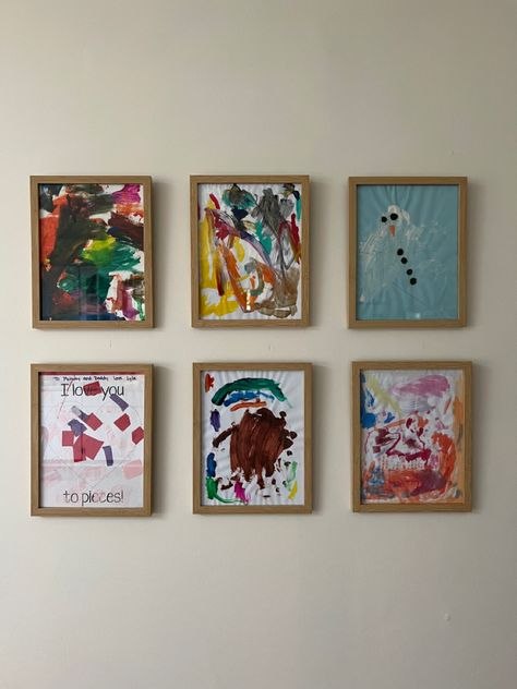 Wood frame kids artwork in a gallery wall style Kids Art Display, Frame Kids Artwork, Art Display Kids, Frame Kids Art, Childrens Artwork, Childrens Drawings, Picture Frame Shop, Kids Artwork, Wall Frames