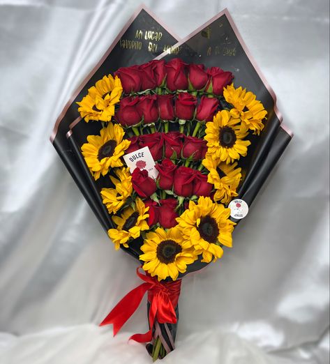 2 Dozen Roses Bouquets, 2 Dozen Roses, Roses And Sunflowers, Businesses Ideas, Dozen Roses, Flower Bouquets, Red And Yellow, Rose Bouquet, Coach Dinky Crossbody