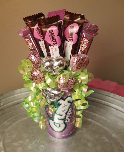 Pop Can Candy Bouquet, Small Candy Bouquet, Wrestling Banquet, Valentine 2024, Liquor Bouquet, Candy Baskets, Valentines Desserts, Card Bouquet, Gift Card Bouquet